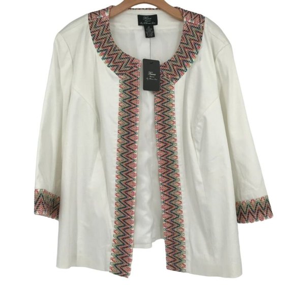 trenz by Theresa Renz women's jacket blazer White cotton embroidered size 2X new - Picture 2 of 6